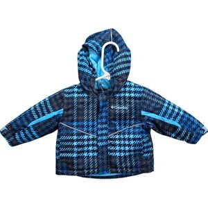 Columbia Kids Winter Jacket Blue Houndstooth Hooded Snow Coat 6-12 Months